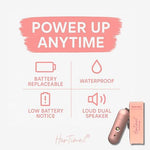 Close up of HerTime2 safety alarm with LED strobe light active