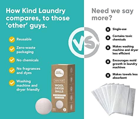 Kind Laundry wool dryer balls removing pet hair and lint from clothes