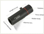 Chinshwehaw monocular package contents including the storage bag, cleaning cloth, wrist strap, and mobile clip.