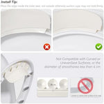 Side view of the universal pee deflector blocking the gap between the ceramic bowl and toilet lid