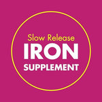 Slow Fe slow release iron supplement tablet count information and gentle delivery system features on packaging