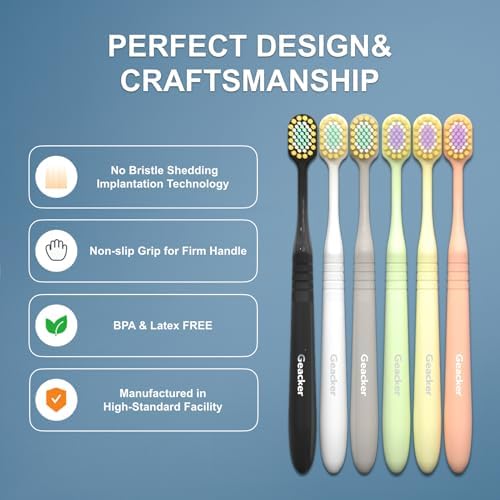 Geacker 6 pack toothbrushes in multiple colors