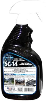 Near neutral pH multi surface cleaner for removing automotive grease soot and household grime safely.