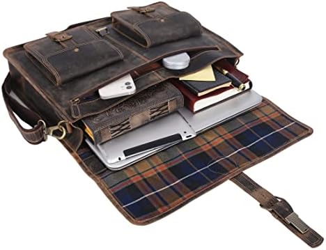 Lifestyle view of the Komal's Passion Leather messenger bag being carried by the adjustable shoulder strap for an executive look.