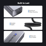 Cable Matters USB Type C network converter showing the heavy duty braided pigtail cord close up.