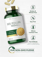 Close up of Carlyle bee pollen complex 200 coated caplets directions and usage text.