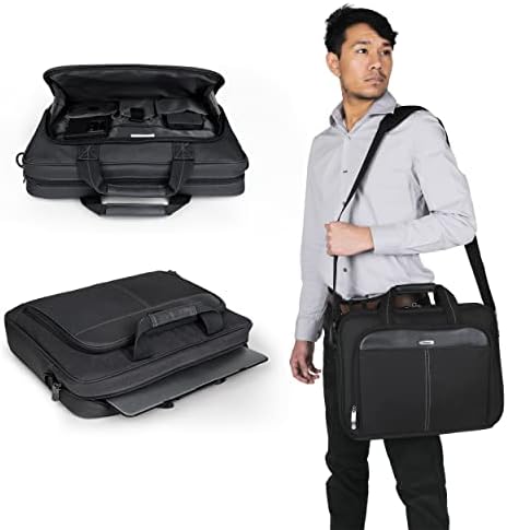 Targus ergonomic messenger bag showcasing the adjustable shoulder strap and padded grab handle.