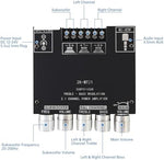 DiGiYes 2.1 channel audio module highlighting the copper DC connector and fence style terminal blocks.