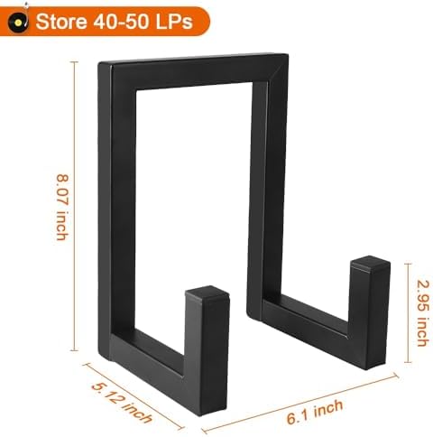 Picowe vinyl record rack organizer holding forty albums on a wooden desktop surface.