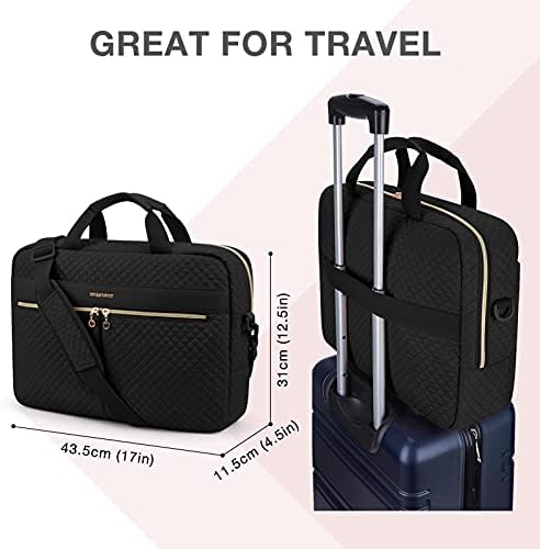 BAGSMART laptop case being placed under an airplane seat demonstrating its perfect compact carry on size.