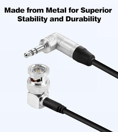 Bi-directional timecode cable with right-angle BNC male connector for cinema camera setups.