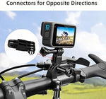 An action camera safely connected to a standard tripod using the PIEPIE universal mounting attachments kit.