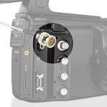 Close-up of the brass BNC connector on the Superbat HD-SDI video cable.