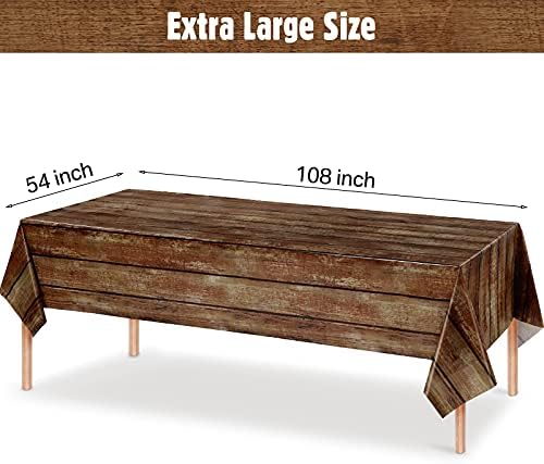 Close up view of realistic rustic wood grain print on plastic tablecloth
