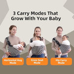 Lujifo toddler sling carrier folded compactly to demonstrate its travel friendly portable size