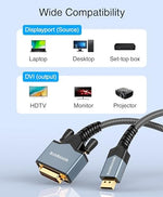 Full length view of 6 foot BlueRigger DP to DVI-D adapter cable