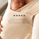 WildBird infant front carry wrap showing built in head support