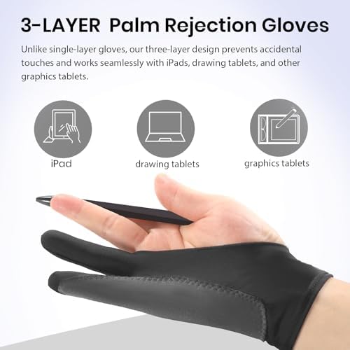 Three layer palm rejection padding detail on the side of the black artist glove