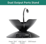 Close up of USB-C and USB-A ports on Dianves base