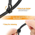Weatherproof non slip locking mechanism on assorted outdoor zip ties bundle close up.