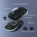 Silent wireless mouse and large font keyboard displaying the shared USB receiver connection.