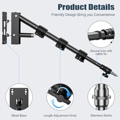 Anautin wall mounted light stand showing the close-up detail of the one-fourth and three-eighths inch adapter screws.