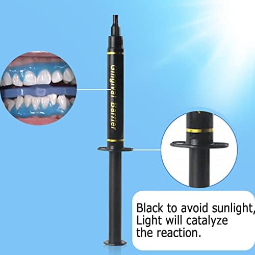 Medical grade liquid dental dam being cured with an LED whitening light lamp