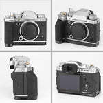 Haoge MHG-XT5B L-shape metal hand grip showing the baseplate with Arca-Swiss interface.