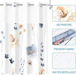 Top sheer mesh window panel on the botanical print bathroom curtain letting light inside