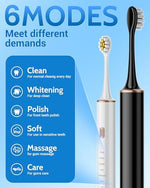 Side view of Aneebart sonic toothbrush showing 6 cleaning modes