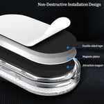 USB rechargeable mini car touch light pod showing magnetic backing separation from adhesive metal base plate