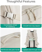 BAGSMART flight approved daypack placed on top of a rolling suitcase handle via its integrated luggage strap.