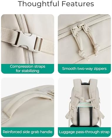 BAGSMART flight approved daypack placed on top of a rolling suitcase handle via its integrated luggage strap.