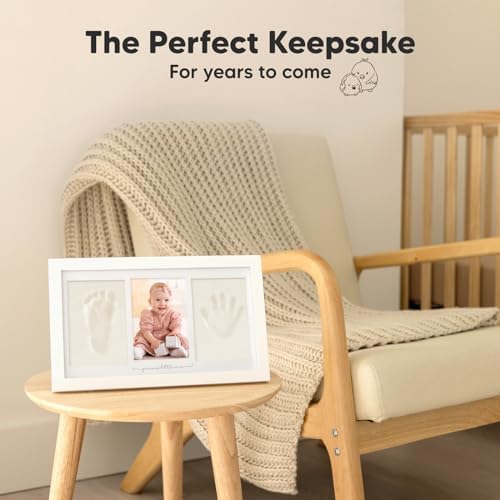 KeaBabies duo baby picture frame close up of detailed clay handprint and alphabet stamp lettering.