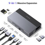 UGREEN 9 in 1 USB C docking station back ports view showing HDMI and Ethernet