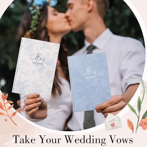 Engrowtic blue floral vow books displayed as a wedding keepsake