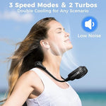 Hands free sports fan showing the six speed power button and charging port
