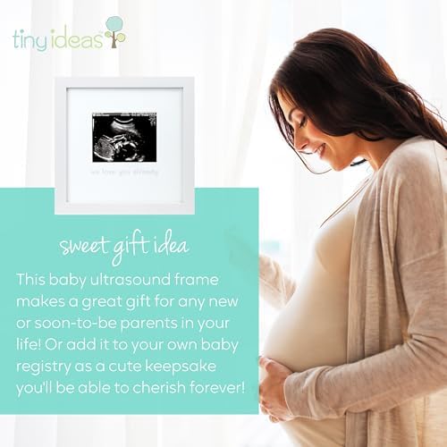 Close up view of the durable painted wood finish and high quality glass protection on the Tiny Ideas sonogram frame.