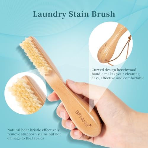 BFWood laundry brush being used on a cotton shirt collar for stain removal.