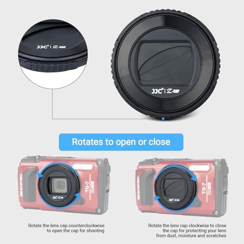 JJC camera accessory replacing LB-T01 lens barrier with closed protective blades for dust prevention.