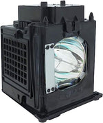 Side angle view of the replacement projector bulb assembly highlighting the durable plastic outer framework module