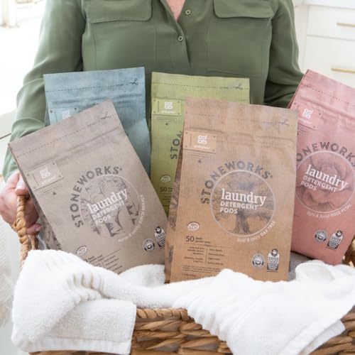 Close up of Grab Green Stoneworks pre-measured laundry pods showing white powder texture