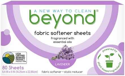 Beyond eco friendly plant based dryer sheets 80 count box angled view
