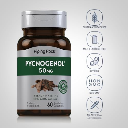Non GMO and gluten free Pycnogenol capsules by Piping Rock for circulation health
