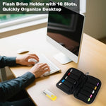 Mecheer portable thumb drive holder showing individual elastic storage slots inside