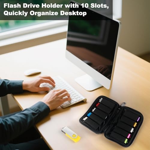 Mecheer portable thumb drive holder showing individual elastic storage slots inside