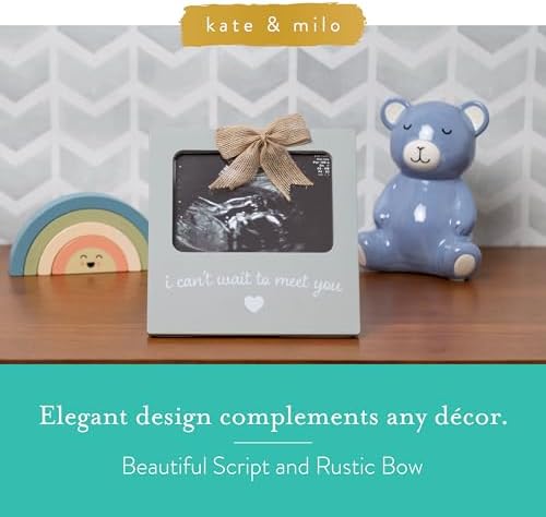 Kate and Milo ultrasound keepsake frame on a nursery shelf for pregnancy announcement