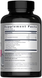 NeoCell Multi Collagen tablets nutritional facts label detailing ten types of collagen and vitamin c content