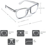 Side angle of the HUOZHI clear computer glasses emphasizing the lightweight poly-carbonate temple design.