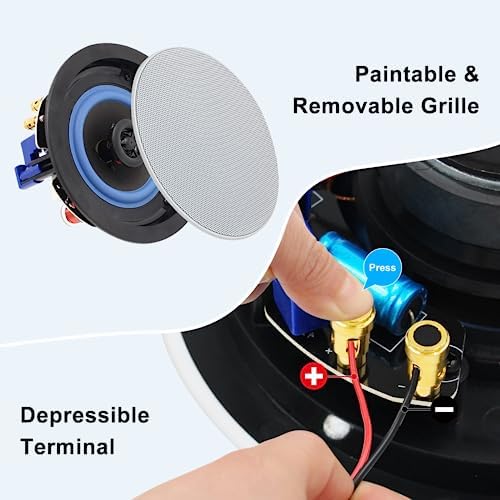 Herdio 4 Inch 320 Watts 2-Way Bluetooth Ceiling Speakers Package Perfect for Home Theater System, Living Room,Office,Flush Mount（4 Speakers） - Image 5